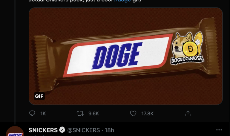 Snickers Dogecoin tweet